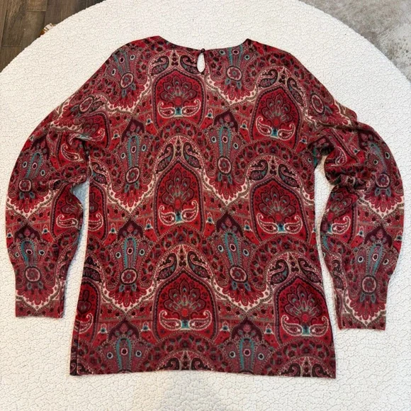 Talbots 100% Merino Wool Paisley Print Long Sleeve Top – Size M - Picture 2 of 9